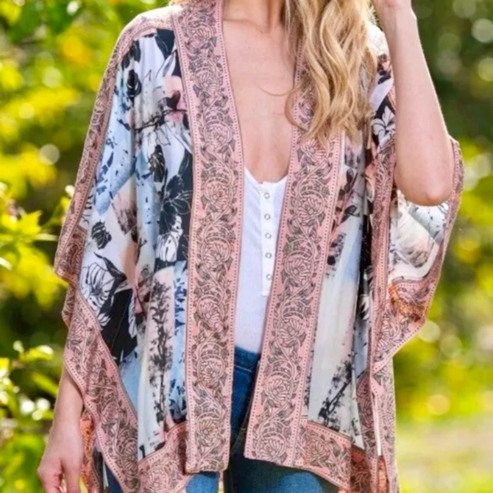 Tolani Open-Front Kimono Cardigan Women’s Sz 1X Lightweight Beachy Boho Festival